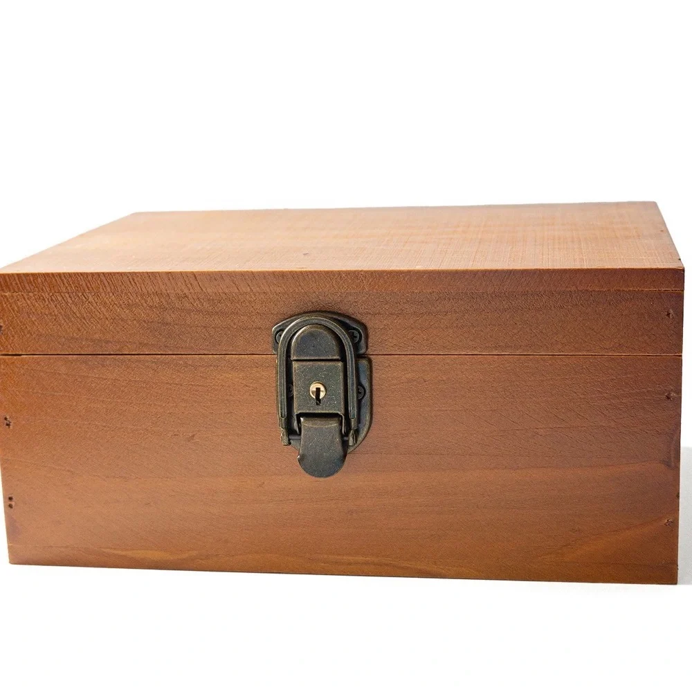Classic Wooden Storage Box with Metal Latch - Natural Brown